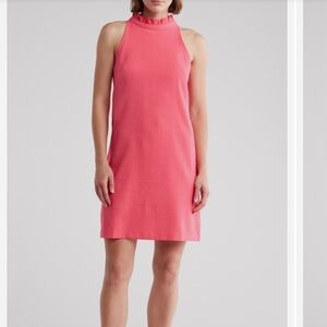 Vince Camuto Coral Pink Ruffle Mock-Neck Shift Dress